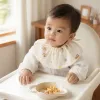 Beige cartoon-printed baby bib, pure cotton absorbent and leak-proof wiper details Picture